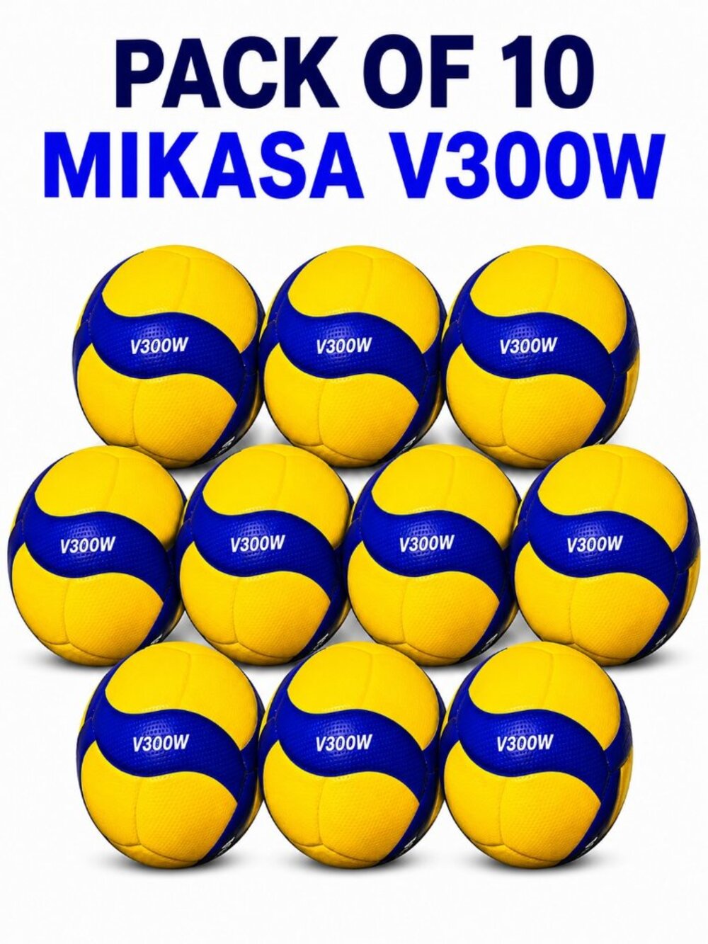 Mikasa V300W 2019 Official FIVB outdoor Volleyball size 5- Blue/Yello pack of 10